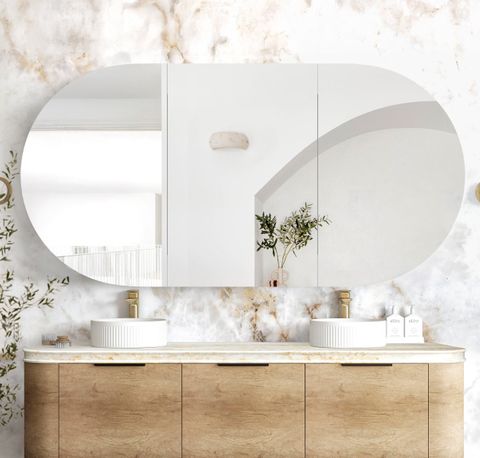 Bondi 1800mm Natural Oak Wall Hung Curve Cabinet — detail 5