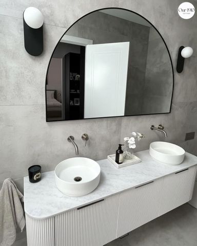 Bondi 1800mm Satin White Fluted Wall Hung Curve Cabinet — detail 5