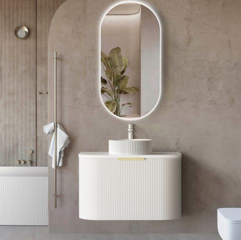 Bondi 750mm Satin White Fluted Wall Hung Curve Cabinet Only — detail 2