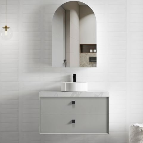 Boston 900mm Light Grey Wall Hung Cabinet Only — detail 4