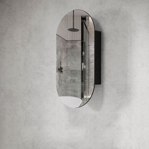 Noosa 900x450 Black Oak Shaving Cabinet — detail 2