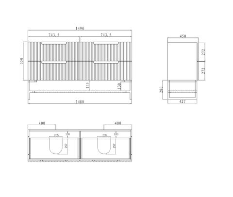 Noosa 1500mm Satin White Wall Hung Cabinet Only — detail 8