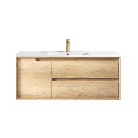 Byron 1200mm Natural Oak Wall Hung Vanity with Ceramic Top