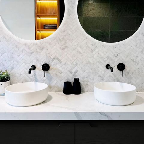 Byron 1500mm Black Oak Wall Hung Vanity with Mont Blanc Top 12TH — detail 2
