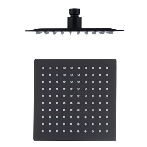 Taran 200mm Matte Black Twin Shower Half Rail Top Inlet Square — detail 3