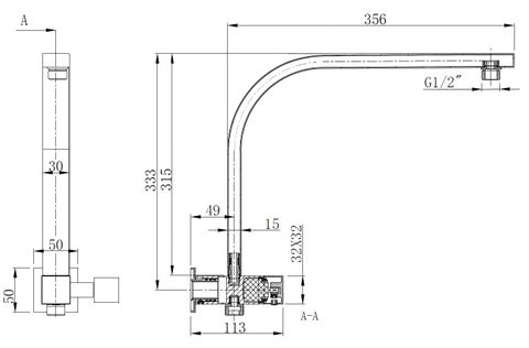 Taran 250mm Matte Black Twin Shower Half Rail Top Inlet Square — detail 7