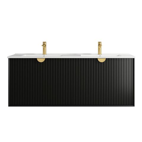 Marlo 1500mm Matte Black Wall Hung Vanity with Ceramic Top — detail 2