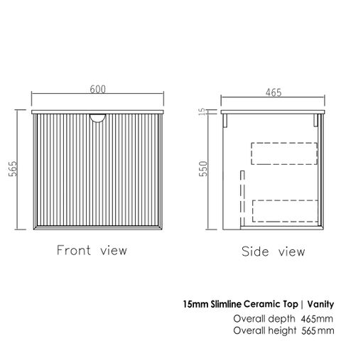 Marlo 600mm Matte Black Wall Hung Vanity with Ceramic Top — detail 3