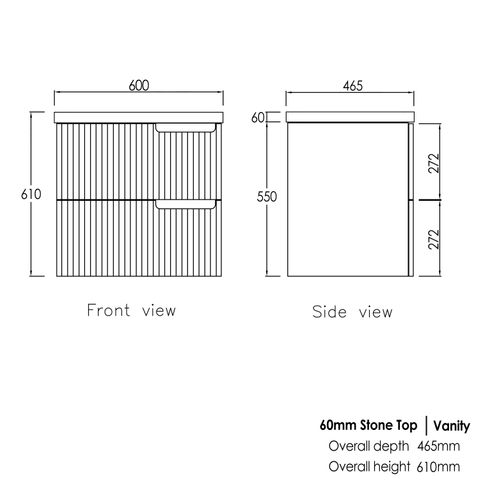 Noosa 600mm Satin White Wall Hung Vanity with Mont Blanc 60mm Top 10TH — detail 6