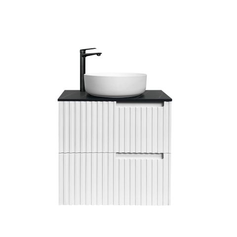 Noosa 600mm Satin White Wall Hung Vanity with Empire Black Top 10TH