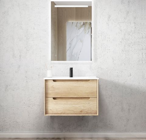Byron 750mm Natural Oak Wall Hung Vanity with Mont Blanc 60mm Top 12TH — detail 3