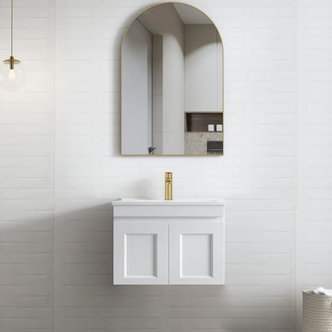 Hampton Mark II 600mm Satin White Wall Hung Vanity with Ceramic Top
