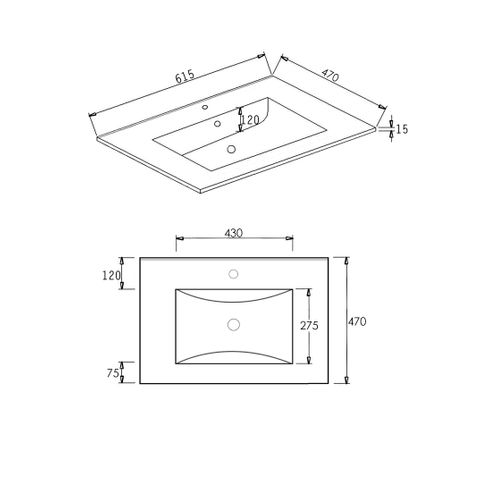 Slim Line Ceramic Top 600x460x170 with Taphole & Overflow — detail 2