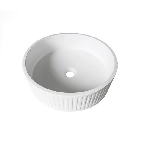 Hudson Round 400x400x120 Concrete Fluted White Basin — detail 2