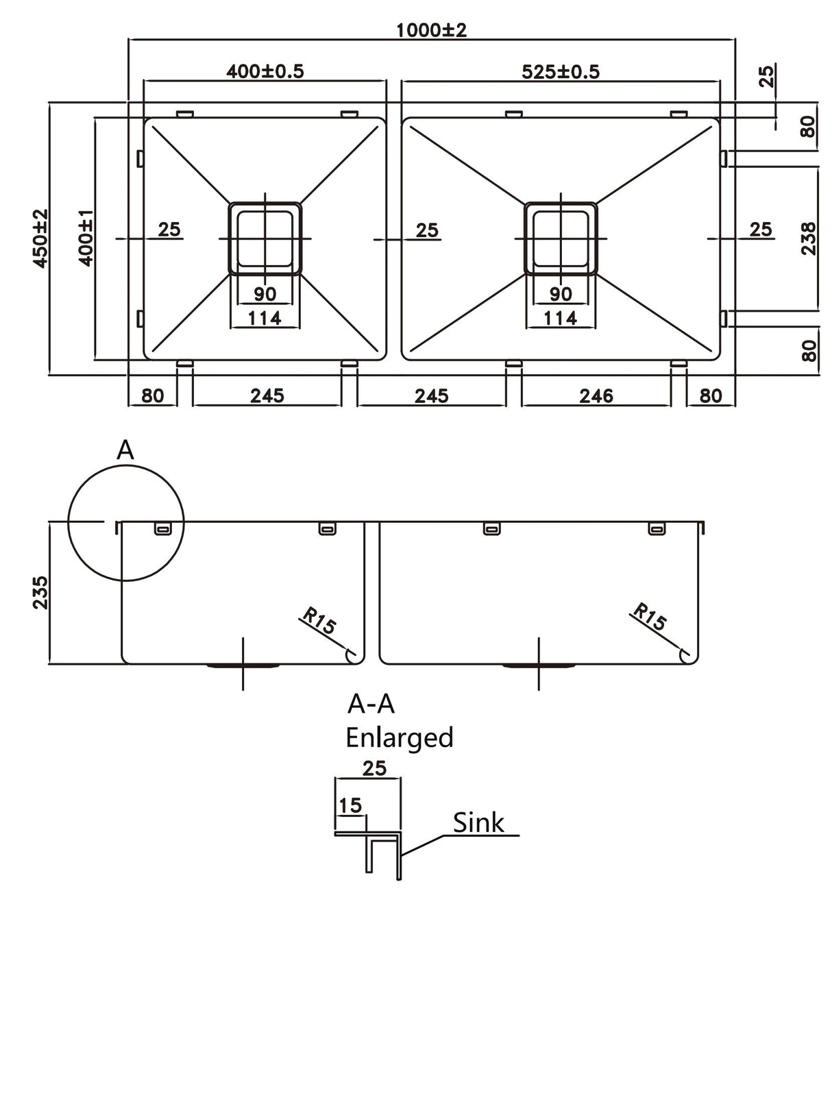 304 Double Stainless Steel Sink(PKS-1000S)1000×450×235mm — detail 3