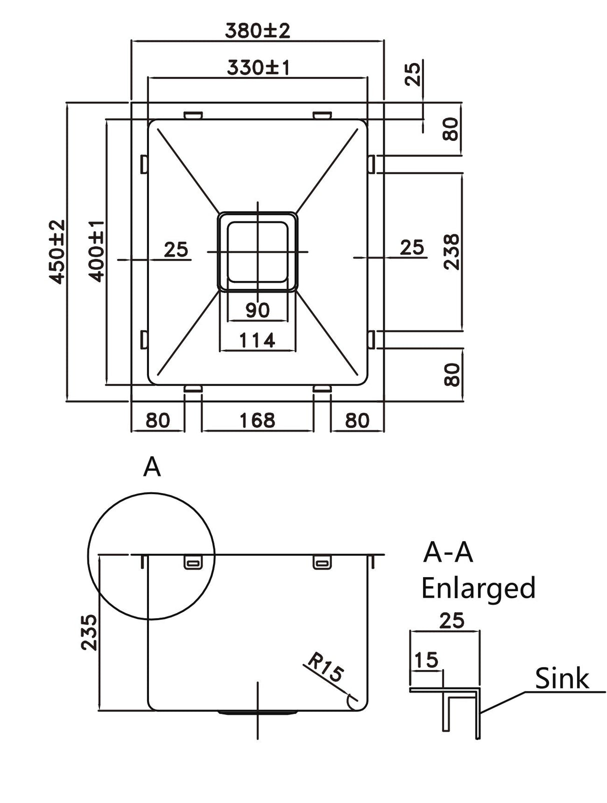 304 Stainless Steel Sink(SLSS-380S) 380×450×235mm — detail 2