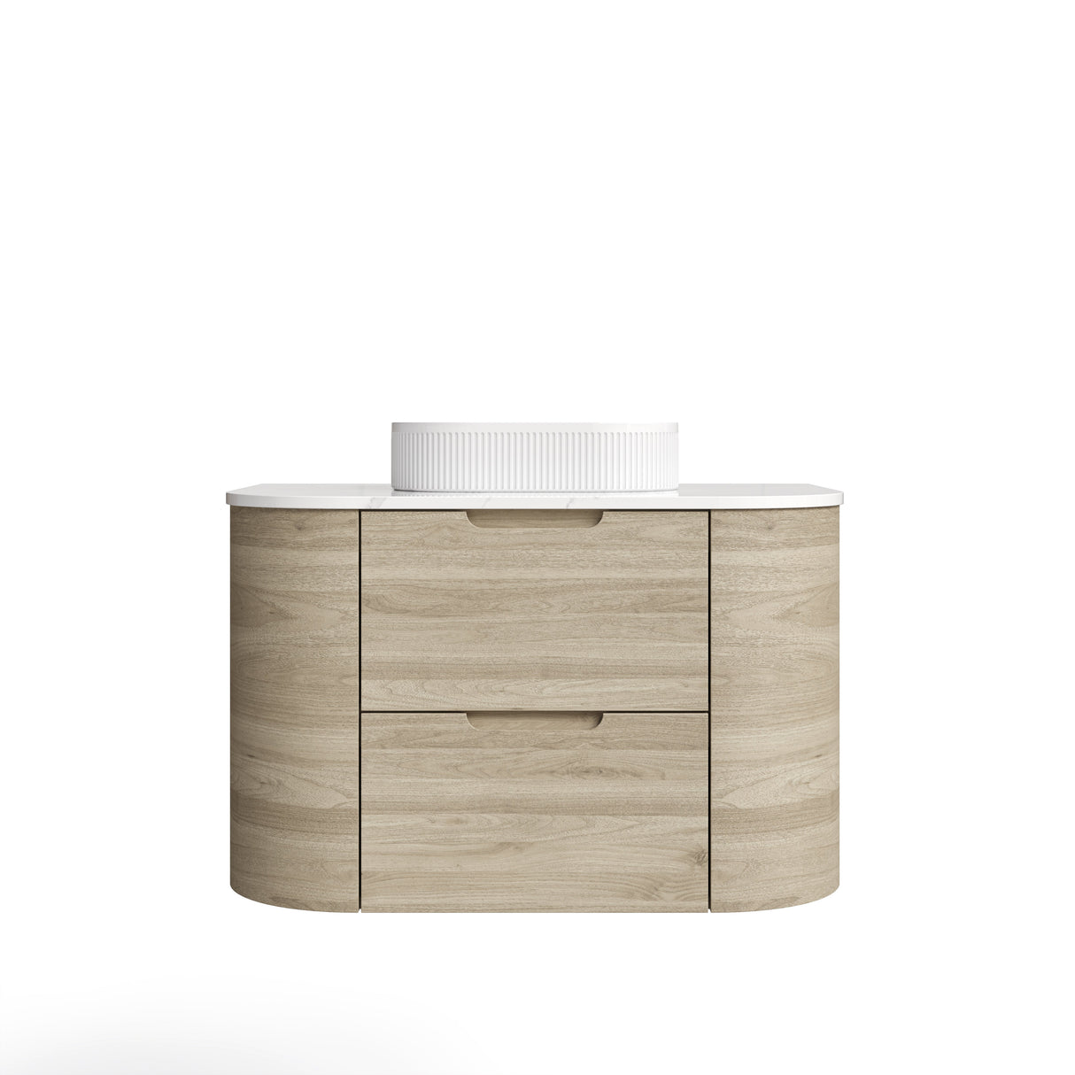 VITO CALVO Wall-Hung Curved Cabinet with Soft-Close Drawers and Natural Wood Finish 750-1550mm — detail 4
