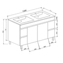 PVC1200x460x850mm White Vanity With Leg Double Bowls Slimline Ceramic Top