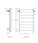 Round Electric Square Heated Stainless Towel Rack 8 bars Universal Inlet Chrome finishing 912*620*120mm