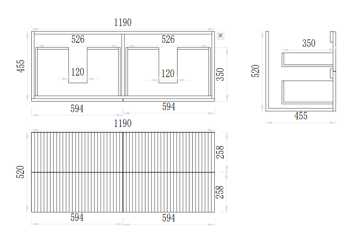 VITO EDINA WALL HUNG VANITY  With Soft Closing Drawers 1190*455*520mm EDI1220W-CO/PO — detail 3