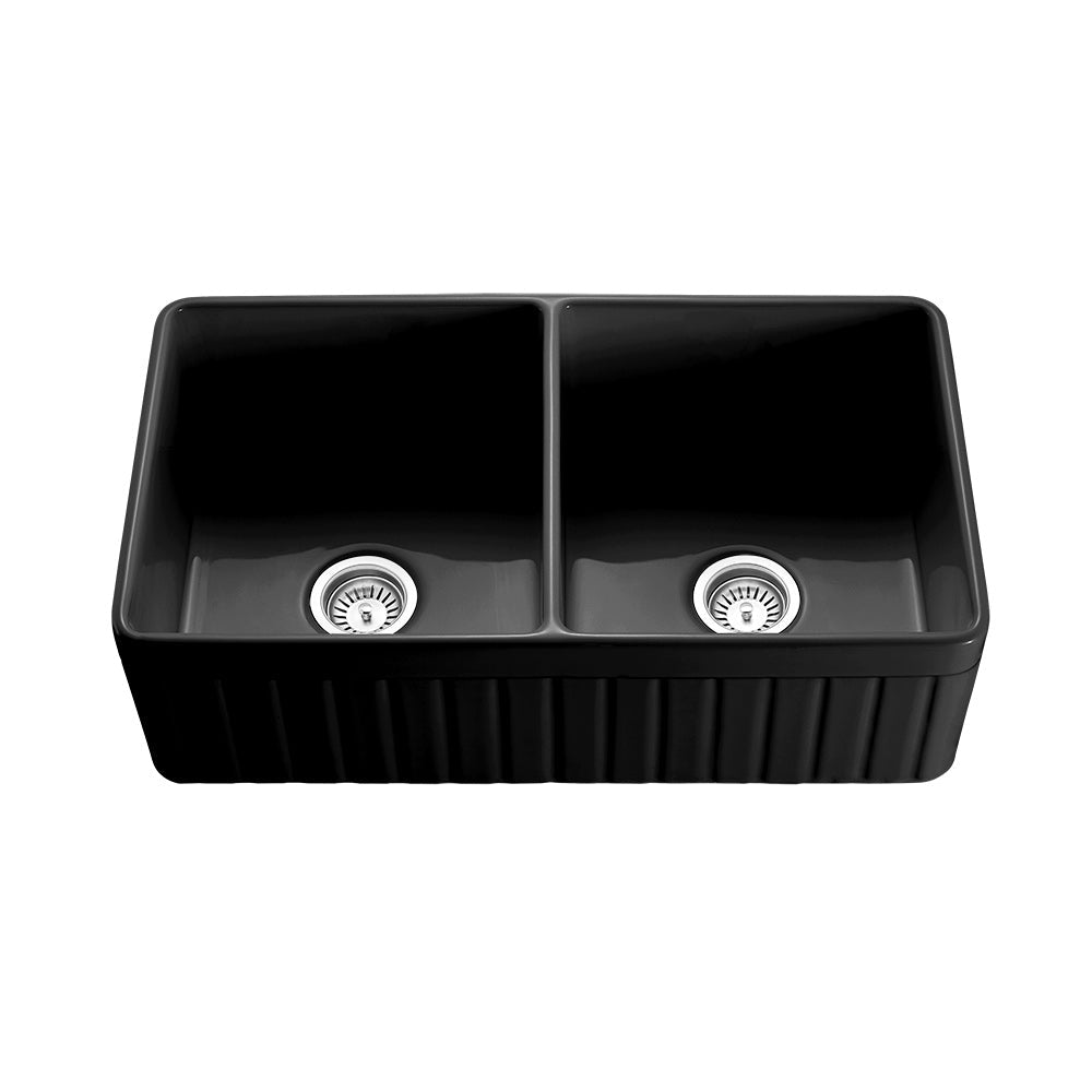 Greenwich Fireclay farmhouse double sinks 838*457*255mm (FCBD828-D-GW/MB) — detail 5