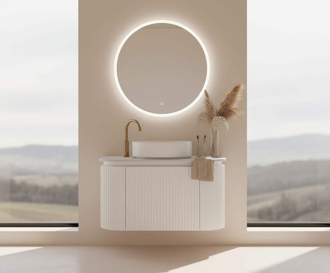 VITO NOOSA Fluted Curved Vanity with Side Drawers 890*493*470mm (NOS900W-MW)