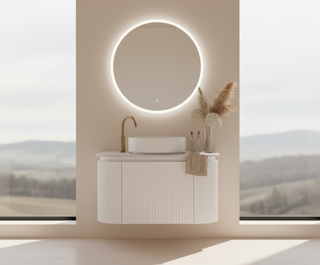 VITO NOOSA Fluted Curved Vanity With Side Drawers 590*493*470mm (NOS600W-MW)
