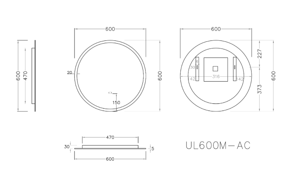 LED Backlit Mirror with Acrylic Strip Smart Touch Free Controls 600/700/800 UL600BM/UL700BM/UL800BM-AC — detail 4