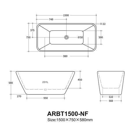 Rossa Freestanding Bathtub 1500/1700 RBAT1500-NF/RBAT1700-NF — detail 3