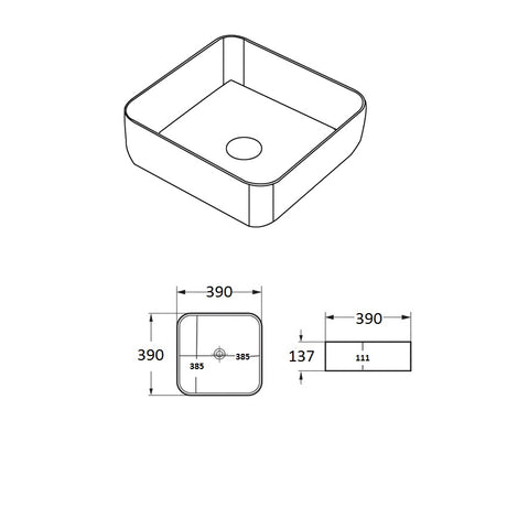 PA3939 Above Counter Basin Gloss White Fine Ceramic(Square: 390*390*137mm) — detail 3