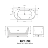 Bali Fluted Freestanding Back to Wall Bathtub 1500/1700 BBAT1500GW-MW-MB/BBAT1700GW-MW-MB — detail 10