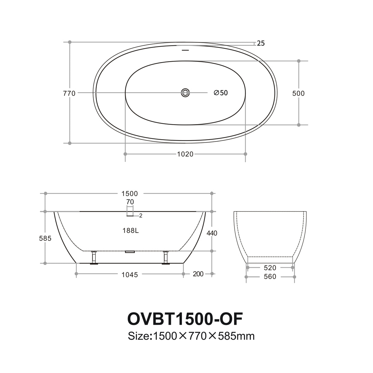 Olivia OVBT1500 Freestanding Bathtub — detail 3