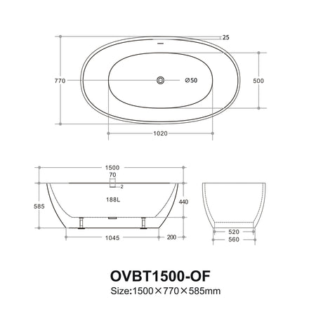 Olivia OVBT1500 Freestanding Bathtub — detail 3