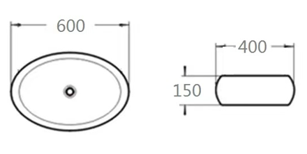PA6040MBW Above Counter Basin, Matte black and white fine ceramic basin(Oval: 600*400*150mm) — detail 2