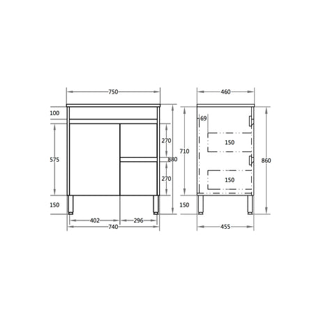 Nova Free-Standing Plywood Vanity 740*455*860mm NC74RLG — detail 4