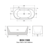 Bali Fluted Freestanding Back to Wall Bathtub 1500/1700 BBAT1500GW-MW-MB/BBAT1700GW-MW-MB — detail 11