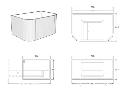 Bronte Wall-Hung PVC Curved Vanity KC75W — detail 4