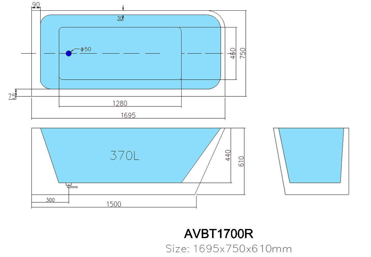 Avis Corner ACBT1700L/R Back to wall Bathtub — detail 5