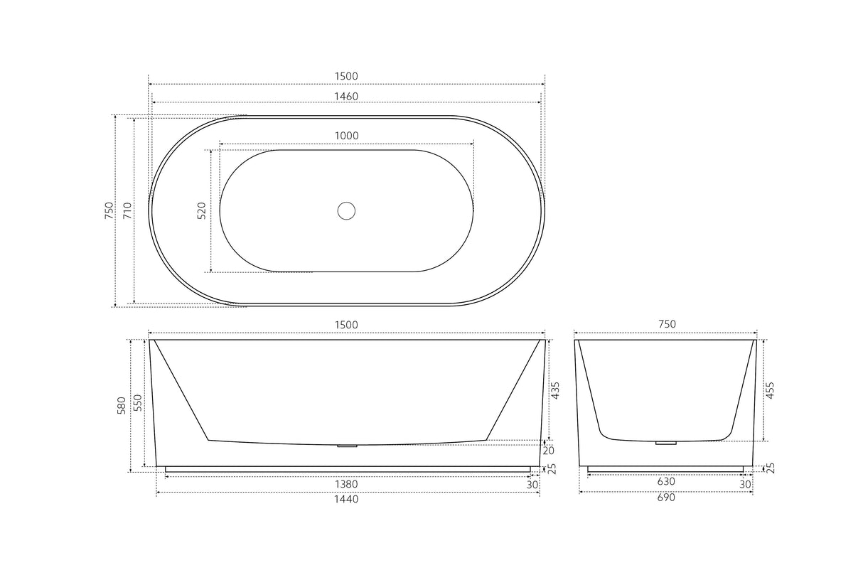 Ayana Fluted Freestanding Bathtub 1500/1700 ABAT1500/1700-GW/MW/MB — detail 9