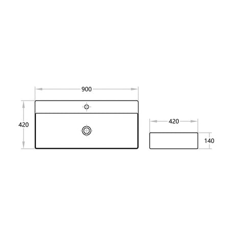 B9042 Wall Hung / Above Counter Basin(Rectangle: 900*420*140mm) — detail 2
