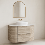 VITO CALVO Wall-Hung Curved Cabinet with Soft-Close Drawers and Natural Wood Finish 750-1550mm — detail 2