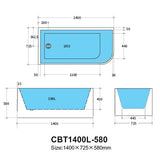 Corner CBT1400L-580 Back to Wall Bathtub — detail 3