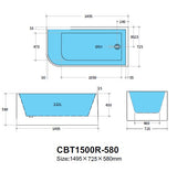 Corner CBT1500RMW-580 Right Corner BTW Bathtub — detail 3