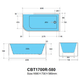 Corner CBT1700R-580 Back to Wall Bathtub — detail 3