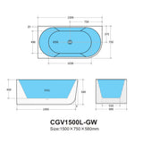 Capri CGV1500L Oval Freestanding Left Corner Bathtub — detail 4