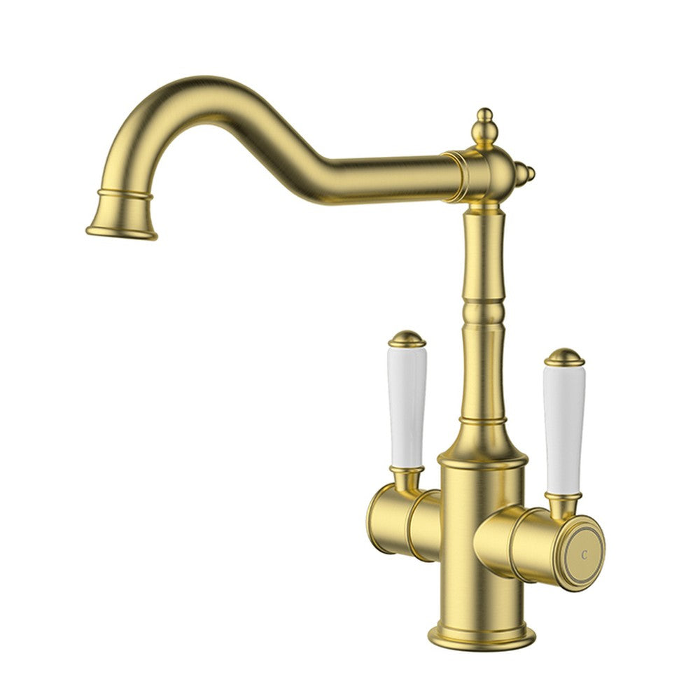 Clasico Sink Mixer Twin Handle Brushed Gold / Ceramic Handle Brushed Gold
