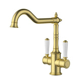 Clasico Sink Mixer Twin Handle Brushed Gold / Ceramic Handle Brushed Gold