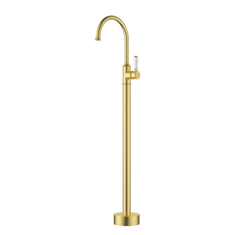 Clasico free standing gooseneck bath mixer Ceramic handle In Brushed Gold Brushed Gold