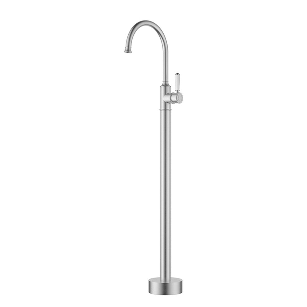 Clasico free standing gooseneck bath mixer Ceramic handle  In Brush Nickel Brushed Nickel