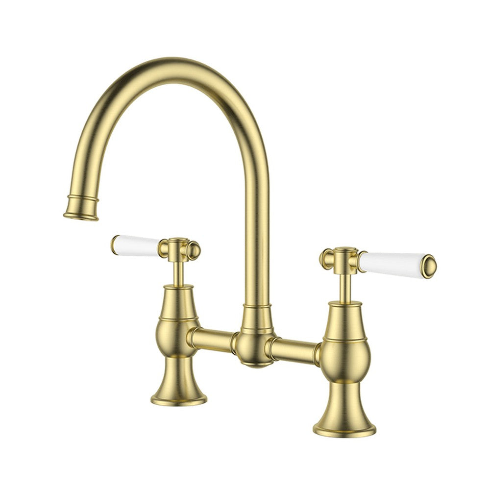 Clasico  Bridge Kitchen set  Ceramic Hahdle in Brushed Gold Brushed Gold